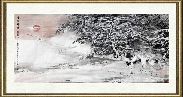 贾冰吾_雪松舞鹤图