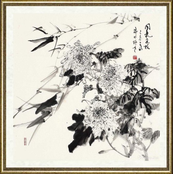 蔡瑜_菊花墨竹